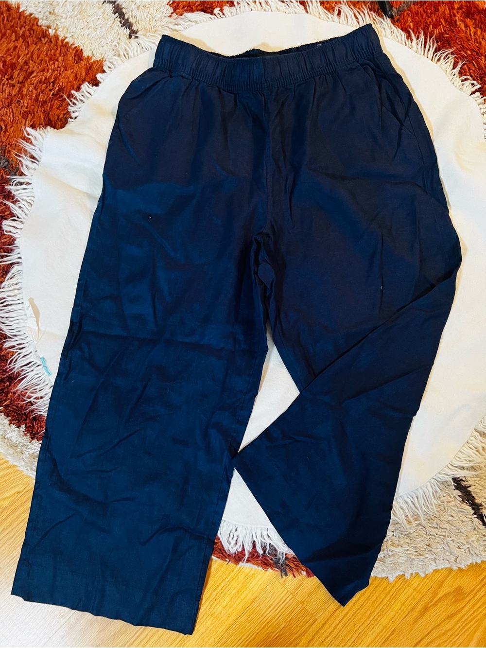 Women’s navy linen wide leg pants